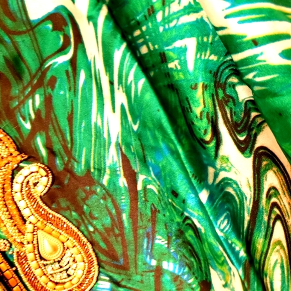 *LAST ONE**MANISH VAID- Silk Turquoise Emb.Pucci Island Prt. Kimono-NWT M - Picture 4 of 15